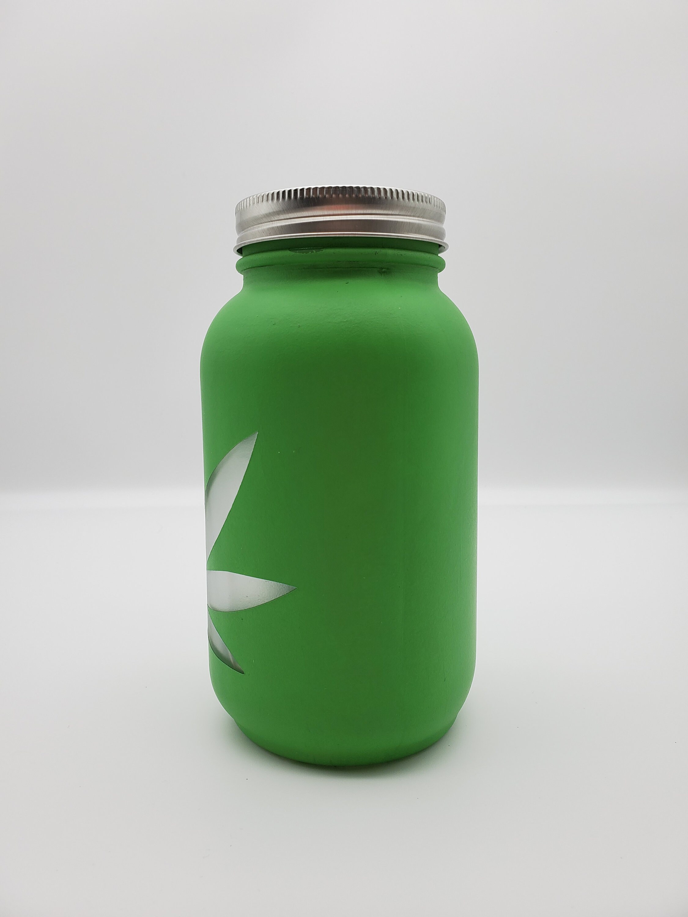 Green Cannabis Leaf Painted Mason Jar Lantern Marijuana Leaf Etsy