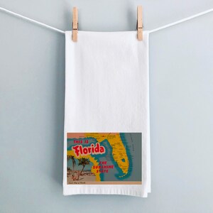Vintage Florida Dish Towel,Kitchen Towel,Housewarming Gift,Wedding Gift,Flour sack,Air BNB,Bridal Gift,vacation,tea towel,Gift for mom,FL