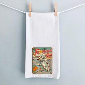 Vintage Florida Dish Towel,Kitchen Towel,Housewarming Gift,Wedding Gift,Flour sack,Air BNB,Bridal Gift,vacation,tea towel,Gift for mom,FL