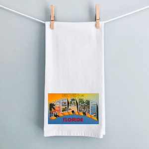 Vintage Miami Florida Dish Towel,Kitchen Towel,Housewarming Gift,Wedding Gift,Flour sack,Air BNB,Bridal Gift,vacation,tea towel,Gift mom,FL