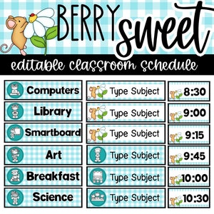 Editable Classroom Schedule Cards Berry Sweet Theme