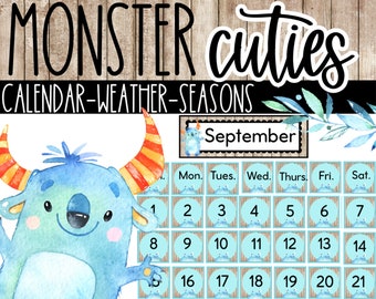 Monster Cuties Classroom Calendar with Weather. Seasons and Days of the Week