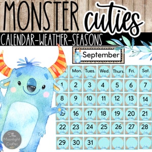 Monster Cuties Classroom Calendar with Weather. Seasons and Days of the Week