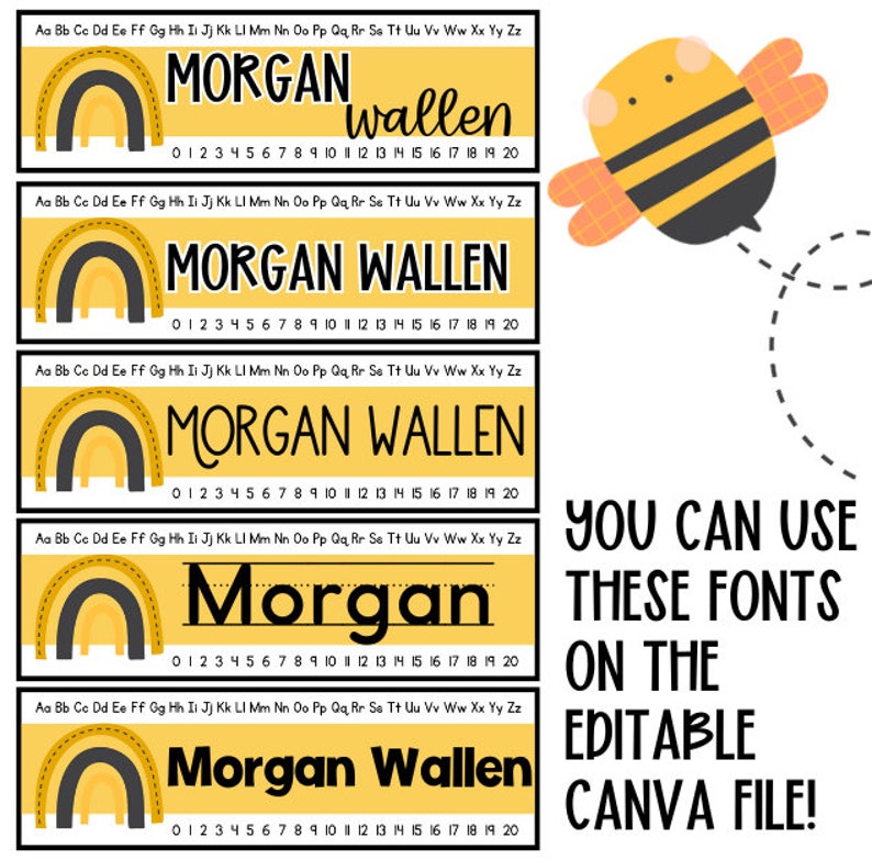 Bee Classroom Decor EDITABLE Name Tags/labels EDITABLE in CANVA and ...