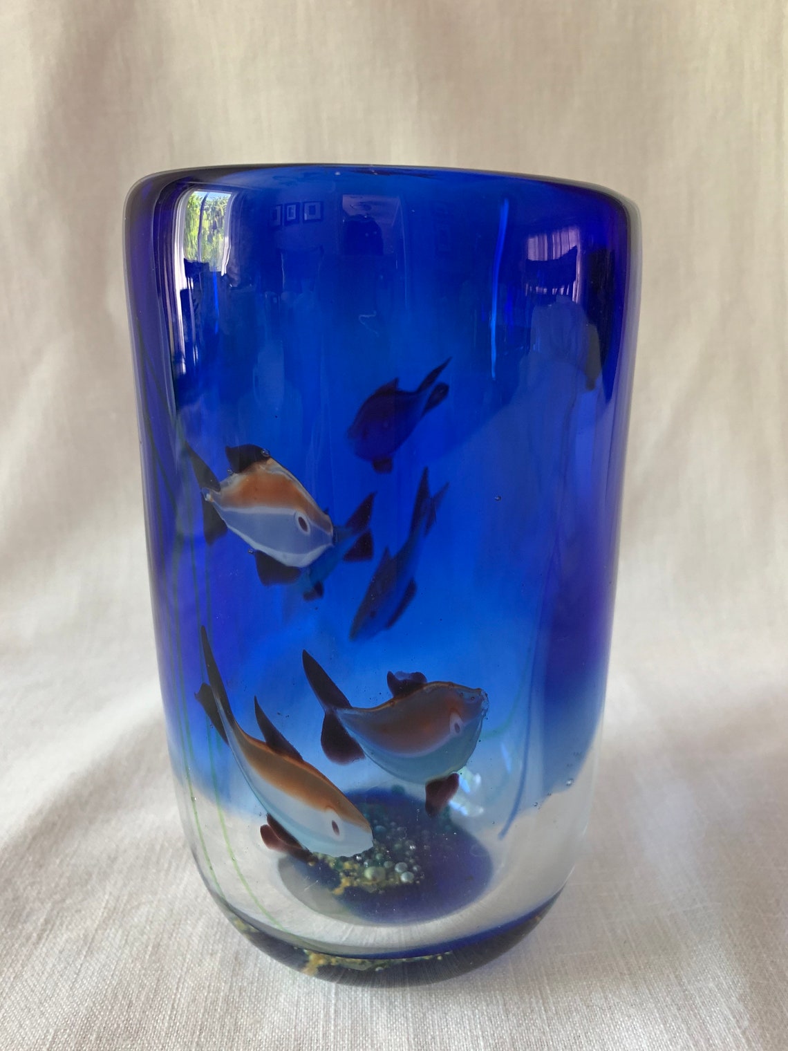Murano 6 inch tall Glass Aquarium Vase Rich Cobalt Blue Etsy