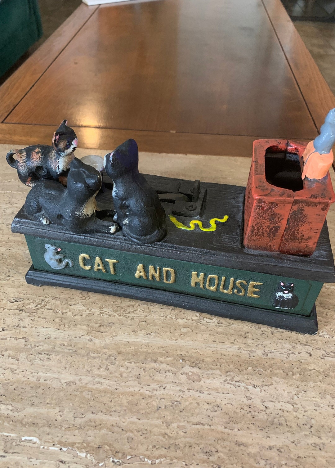 Cat and Mouse Cast Iron Mechanized Penny Bank Etsy