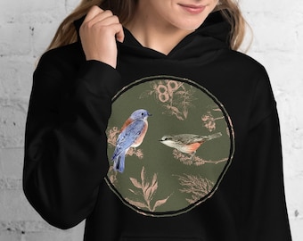 Vintage Bird Hoodie: Audubon Bluebird & Flycatcher, Japanese Floral