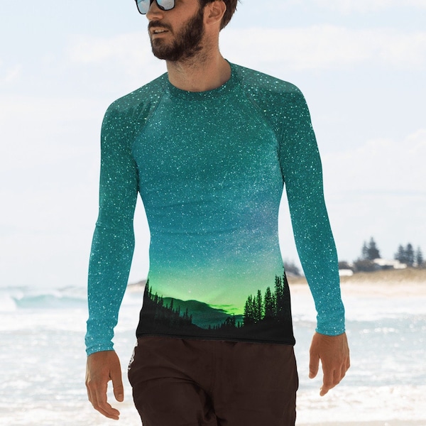 Aurora Borealis Northern Lights UPF Long Sleeve Men's Rash Guard | Galaxy Tee | Outer Space T-shirt | Banff Canada