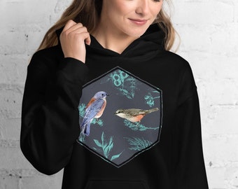 Audubon Bird Hoodie | Unisex | Flycatcher Bluebird | Japanese Floral Vintage Aesthetics |