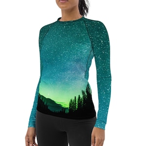 Aurora Borealis Northern Lights UPF Long Sleeve Women's Rash Guard | Galaxy Tee | Outer Space T-shirt