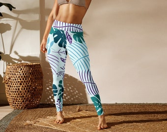 Tropical Floral Yoga Leggings : High Rise, Gym, Workout, Active Fitness wear