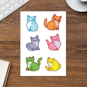 Colorful Kawaii Cats Sticker Sheet | Cute Stickers for Scrapbooking & Gifts for Her | Adorable Cat Art