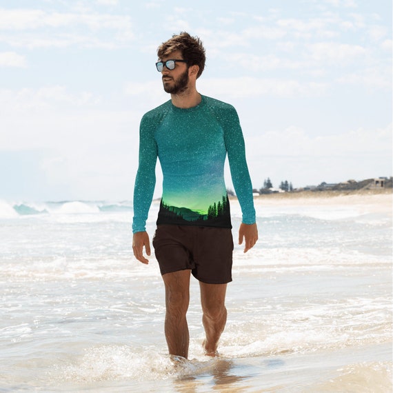 Aurora Borealis Northern Lights UPF Long Sleeve Men's Rash Guard