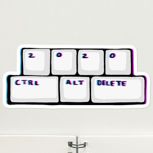 May include: A sticker of a keyboard with the keys '2', '0', '2', '0', 'CTRL', 'ALT', and 'DELETE'. The keys are in a 3D style with a blue and pink color scheme.
