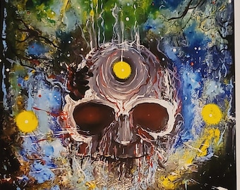 Impresión de calavera de arte oscuro, pintura acrílica original (8x10)
