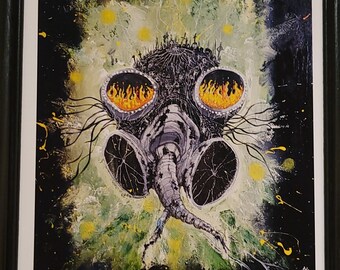 Máscara de gas de arte oscuro, impresión a color de 8 x 10, pintura acrílica original de estilo gótico, horror, demonio, punk.