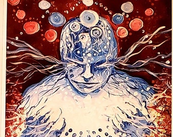Arte oscuro. Impresión a color de 20 x 25 cm de pintura acrílica original sobre lienzo. Peso: 21 g. Arte oscuro, gótico, terror, demoníaco, punk rock, surrealista.