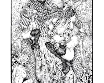 Lust Art Print: Gothic Surreal Pen & Ink Illustration, Seven Sins Series (8x10)