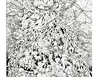 Gluttony Dark Art Print, Pen and Ink Illustration, Gothic Horror (8x10)