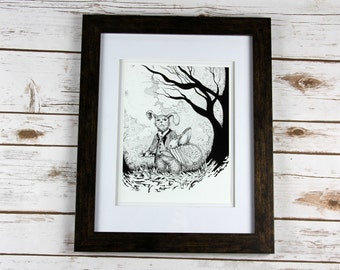 Alicia en el País de las Maravillas Impresión artística, El conejo blanco, Impresión artística original, Dibujo a pluma y tinta