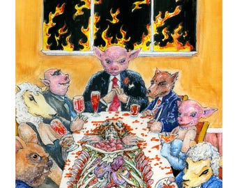 Dark Art 8'x10' print of original color illustration. A Seat at the Table