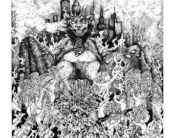 Greed Demon Art Print, Gothic Surreal Pen and Ink Illustration (8x10)