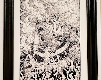 Lámina de arte gótico: Ira, ilustración a pluma y tinta (8x10)