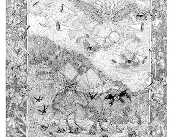Dark art 8"x10" Print  of Original pen and ink illustration. Horrible Beauty of Existence