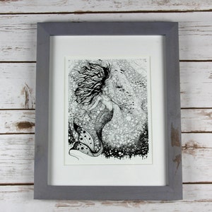 Mermaid Art Print, Mythical Creatures, 8x10 Original Art Pen & Ink Drawing Print