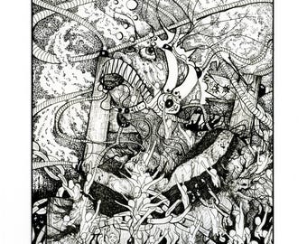 Gothic Art Print: Wrath, Pen & Ink Illustration (8x10)