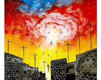 Dark art print 8"x10" of original acrylic painting on canvas. End of the line