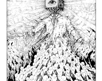 Gothic Surreal Art Print: "Envy" Pen & Ink Illustration (8x10)