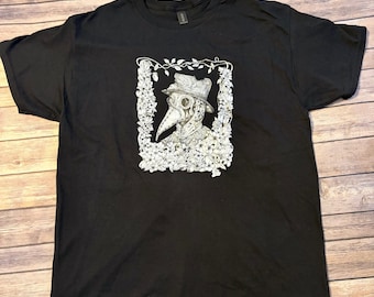 Camiseta unisex negra de Doctor de la Peste, ilustración de arte oscuro, estilo steampunk.