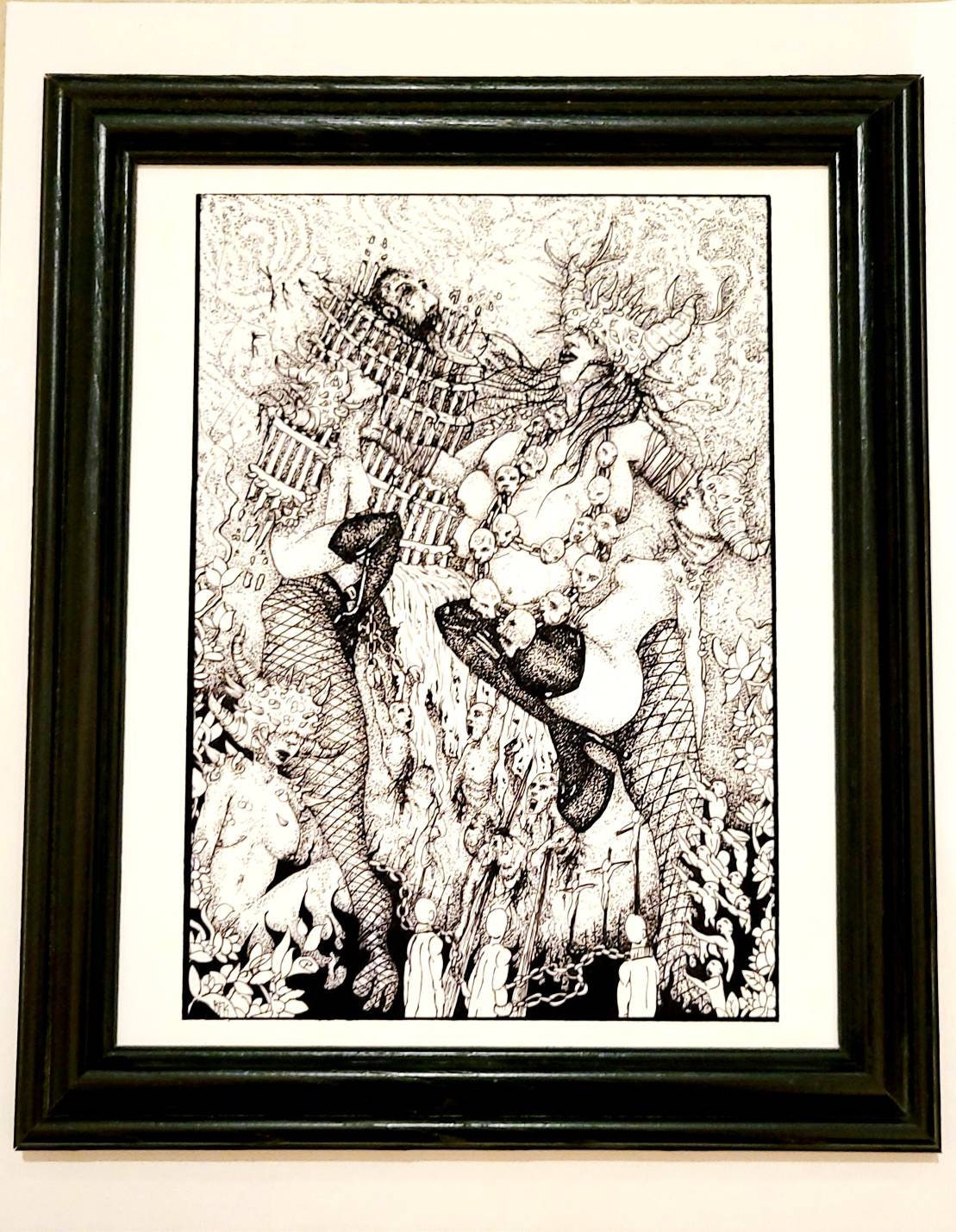 Gothic Surreal Art 8"x10" print of original pen and ink illustration Seven Sins series LUST