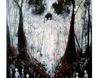 Dark Haunted Forest Art Print, Gothic Horror Decor (8x10)
