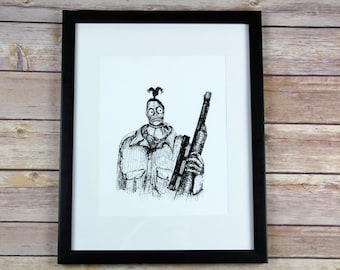 Beetlejuice, Shrunken Head, 8x10 Original Pen & Ink Art Print