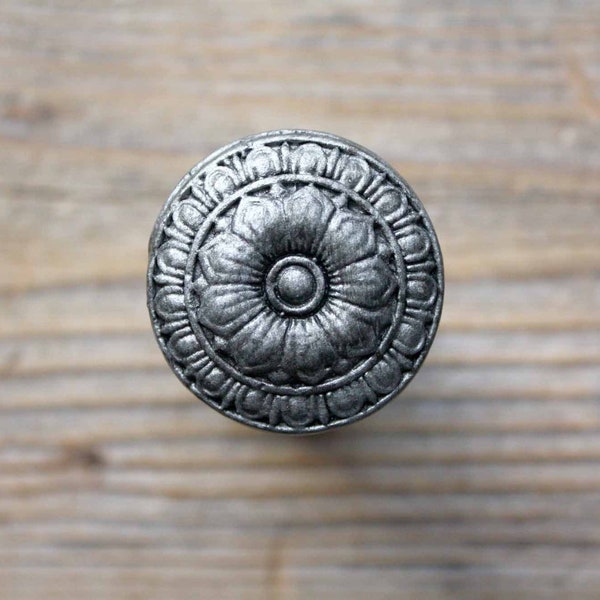Silver Flower Knob - Resin Dresser Knob - Vanity Drawer Pull
