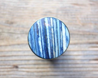 Blue Striped Round Knob Drawer Pull