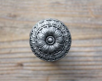 Silver Flower Knob - Resin Dresser Knob - Vanity Drawer Pull