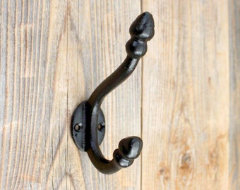 Black Double Coat Hook, Metal Entryway Hooks