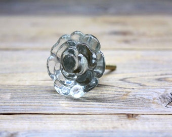 Glass Flower Drawer Knob - Dresser or Vanity Knob