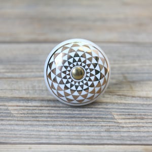 Geometric Flower Knob - Gold Dresser Drawer Pulls - Ceramic Cupboard Door Handle