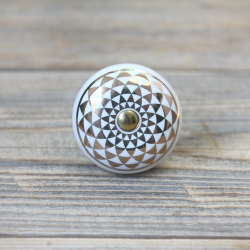 Geometric Knobs Gold Dresser Drawer Pull Ceramic Cupboard Etsy