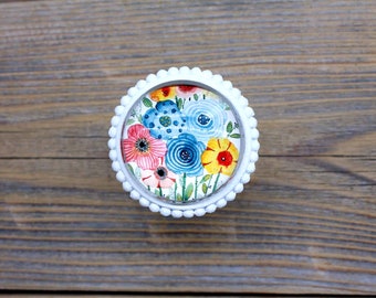 Watercolor Flower Knobs - Colorful Dresser or Nightstand Knob