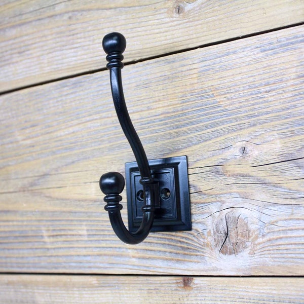 Double Coat Hook - Mudroom Entryway Hooks - Classic Black Towel Hook