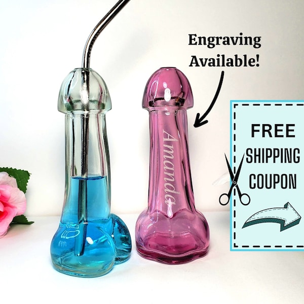 Personalized Penis Shaped Shot Glass for Funny Bachelorette Party - Pink Laser Engraved Dick Hen Party Favors for Bride