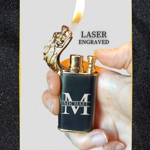 Personalized Dragon Lighter with Two Flames - Refillable Windproof Butane Gas Lighter - Custom Engraved Torch