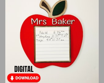 Personalisierte Lehrer Sticky Note Halter SVG Schnitt Datei für Klassenzimmer - Grundschule Apfel Erzieher oder Bibliothekar Geschenk - Digital Download