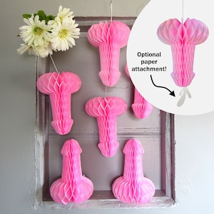 Hanging Paper Honeycomb Penis Decorations for Funny Bachelorette Party or Valentine's Day