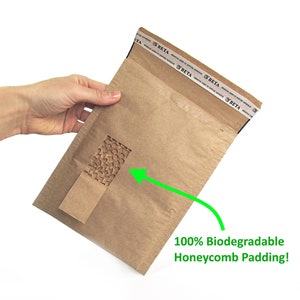 100% Compostable 9"x6" Self Seal Padded Mailer - Bulk Biodegradable Kraft Honeycomb Mailing Packaging with Adhesive Strip